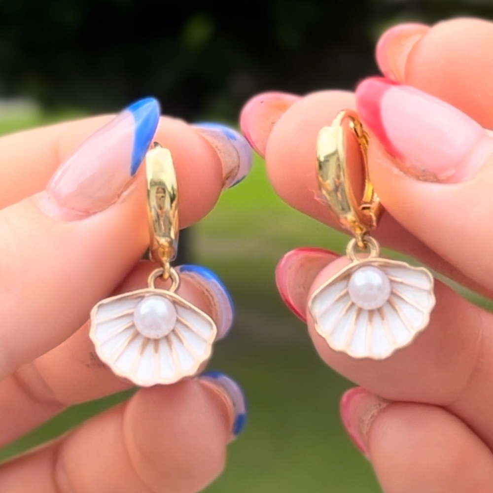 Rivkah Grace ~ Coronado Pearl Shell Gold Huggie Earrings